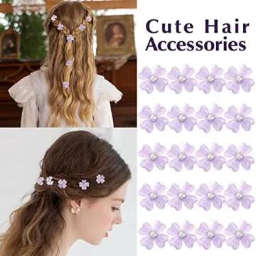 YISSION 20Pcs Mini Purple Flower Hair Clips with Rhinestone Cute Hair Pins Decorative Hair Clips Wedding Hair Barrettes Bridal Hair Accessories for Girls Women