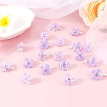 YISSION 20Pcs Mini Purple Flower Hair Clips with Rhinestone Cute Hair Pins Decorative Hair Clips Wedding Hair Barrettes Bridal Hair Accessories for Girls Women