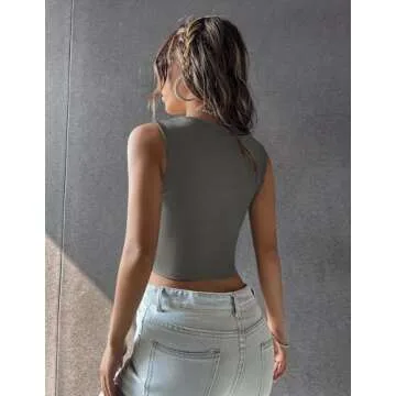 Zeagoo Women's 2025 Sexy Square Neck Sleeveless Crop Tops Trendy Basic Ribbed Tank Tops Dark Grey