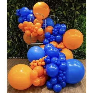 Orange and Blue Balloons, 12 Inch Orange White Blue Balloons Pastel Orange Royal Blue White Balloons with Ribbons for Birthday Baby Shower Graduation Engagement New Year Party Decorations