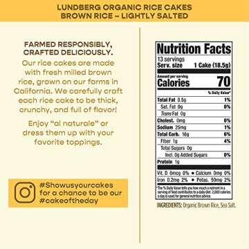 Lundberg Organic Brown Rice Cakes, Lightly Salted, Gluten-Free, Vegan, Healthy Snacks, 8.5 oz (Pack of 6)