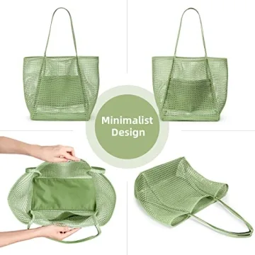 KALIDI Beach Mesh Tote Bag, Casual Tote Bag Hobo Women Foldable MAX 23L Shoulder Grocery Bag For Beach Picnic Vacation