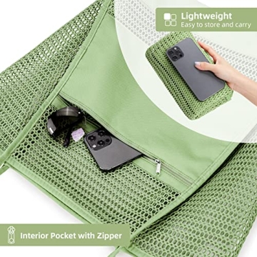 KALIDI Beach Mesh Tote Bag, Casual Tote Bag Hobo Women Foldable MAX 23L Shoulder Grocery Bag For Beach Picnic Vacation