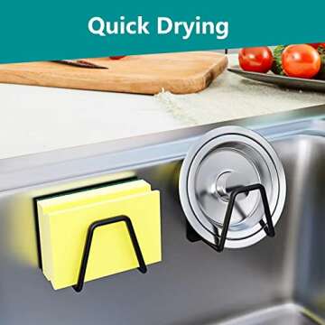 Telivava Sponge Holder for Kitchen Sink(2 Pack), Strong Adhesive Sink Sponge Holder, SUS304 Stainless Steel Sponge Holder for Kitchen Accessories - Waterproof & Quick Drying(B Style Black)