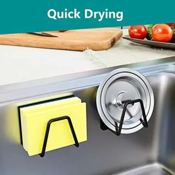 Telivava Sponge Holder for Kitchen Sink(2 Pack), Strong Adhesive Sink Sponge Holder, SUS304 Stainless Steel Sponge Holder for Kitchen Accessories - Waterproof & Quick Drying(B Style Black)