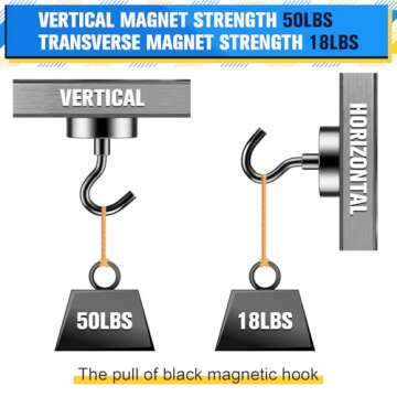 FINDMAG 6 Pack Magnetic Hooks, 50lbs Magnet Hook for Hanging Heavy Duty, Strong Magnetic Hooks for Refrigerator, Cruise Magnets with Hooks for Classroom, Office, Kitchen and Garage etc