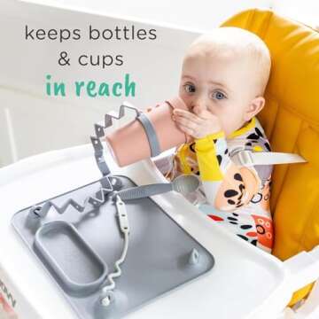 Busy Baby Bottle Bungee - Sippy Cup Strap - Keeps Bottles and Sippy Cups Off The Floor - Food Grade ...