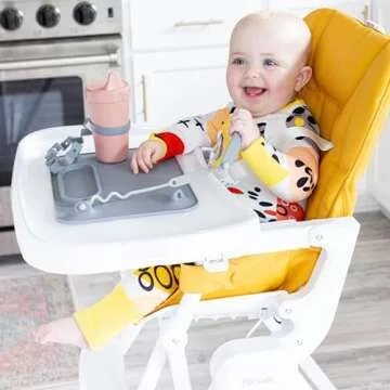 Busy Baby Bottle Bungee - Sippy Cup Strap - Keeps Bottles and Sippy Cups Off The Floor - Food Grade Silicone - Dishwasher Safe (Pewter)