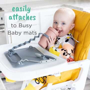 Busy Baby Bottle Bungee - Sippy Cup Strap - Keeps Bottles and Sippy Cups Off The Floor - Food Grade Silicone - Dishwasher Safe (Pewter)