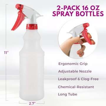 DilaBee Plastic Spray Bottle (2 Pack) - 16oz Empty Spray Bottles for Cleaning, Gardening & Grilling ...