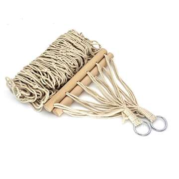 GallenJM Hammock Cotton Rope with Wood Spreader, 102 x 32 Inches Single Hammock,Children Hammock for Camping,Patio Yard,Outdoor,Indoor with Carrying Bag