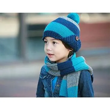 Yonger Cute Baby Boys Kid Hat Wool Knitted Crochet Beanie Cap Scarf Set