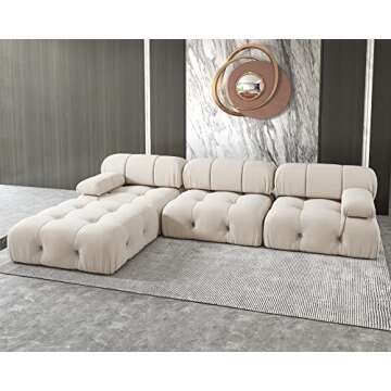 Magic Home Modular Sectional Sofa,Luxury Modern Living Room Upholstery Sofa Couch, L Shaped Couch with Reversible Chaise with Ottomans (Beige), MGSOFA