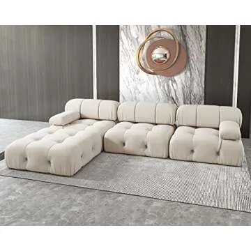 Magic Home Modular Sectional Sofa,Luxury Modern Living Room Upholstery Sofa Couch, L Shaped Couch with Reversible Chaise with Ottomans (Beige), MGSOFA