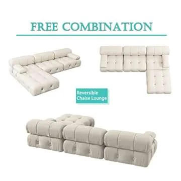 Magic Home Modular Sectional Sofa,Luxury Modern Living Room Upholstery Sofa Couch, L Shaped Couch with Reversible Chaise with Ottomans (Beige), MGSOFA