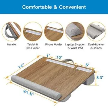 HUANUO Lap Desk - Fits up to 17 inches Laptop, Built in Wrist Pad for Notebook, Tablet, Laptop Stand with Tablet, Pen & Phone Holder