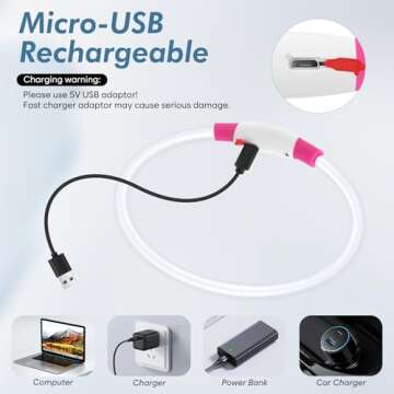 BSEEN Light Up Dog Collar, Glowing LED Dog Collar Rechargeable Pet Collar Waterproof TPU Cuttable Dog Walking Lights for Small Medium Large Dogs (Pink)