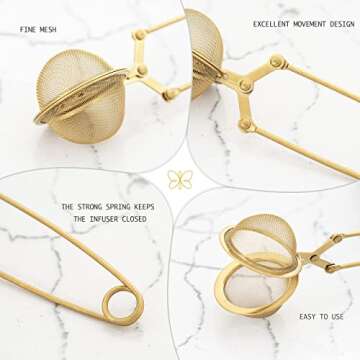Tea Infuser Tea Ball Tea Filter with Clip for Brew Loose Tea Perfect Pincer Tea Infuser Busket Colador Infusor té Metal Mesh Tea Filter Sifter Fine Mesh Ball Tea Filter (Gold Long Handle Tea Filter)