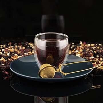 Tea Infuser Tea Ball Tea Filter with Clip for Brew Loose Tea Perfect Pincer Tea Infuser Busket Colador Infusor té Metal Mesh Tea Filter Sifter Fine Mesh Ball Tea Filter (Gold Long Handle Tea Filter)