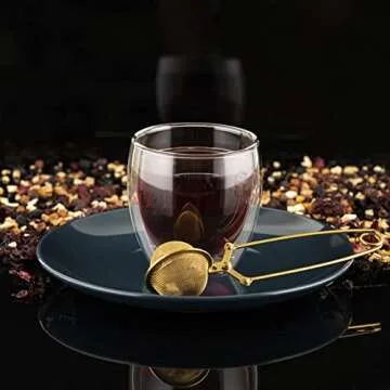 Tea Infuser Tea Ball Tea Filter with Clip for Brew Loose Tea Perfect Pincer Tea Infuser Busket Colador Infusor té Metal Mesh Tea Filter Sifter Fine Mesh Ball Tea Filter (Gold Long Handle Tea Filter)