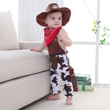 LXKIKMM Baby Toddler Boys The Cowboy Romper Halloween Dress Up Children's Clothing with Bib Brown 12...