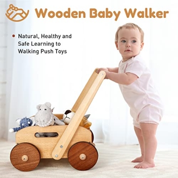 Woodtoe Wooden Baby Walker - Adjustable Speed Push Toy for Toddlers