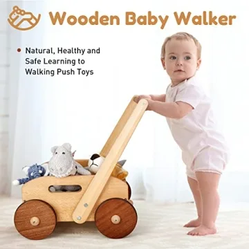 Woodtoe Wooden Baby Walker - Adjustable Speed Push Toy for Toddlers