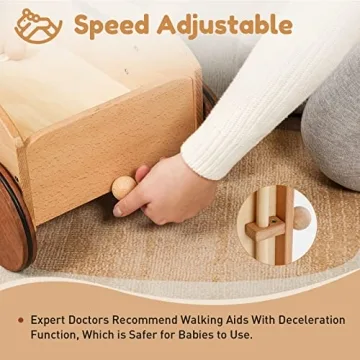 Woodtoe Wooden Baby Walker - Adjustable Speed Push Toy for Toddlers