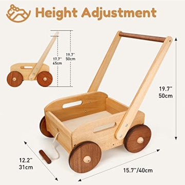 Woodtoe Wooden Baby Walker - Adjustable Speed Push Toy for Toddlers