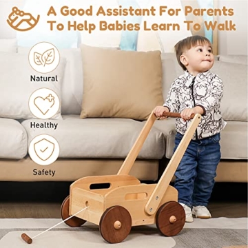 Woodtoe Wooden Baby Walker - Adjustable Speed Push Toy for Toddlers