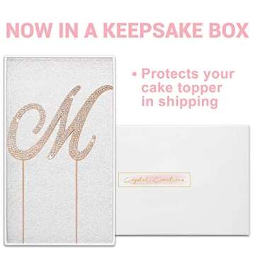 Letter M Cake Topper - Premium Rose Gold Metal - M Monogram Wedding or Anniversary Party Sparkly Rhi...