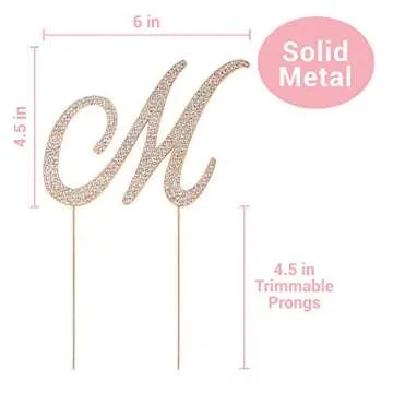 Letter M Cake Topper - Premium Rose Gold Metal - M Monogram Wedding or Anniversary Party Sparkly Rhinestone Initial Decoration Makes a Great Centerpiece - Now Protected in a Box
