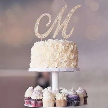 Letter M Cake Topper - Premium Rose Gold Metal - M Monogram Wedding or Anniversary Party Sparkly Rhinestone Initial Decoration Makes a Great Centerpiece - Now Protected in a Box