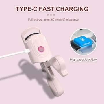 Heated Eyelash Curlers Electric Eyelash Curler USB Rechargeable Eyelash Curlers Natural Curling for Long Lasting Eye Lashe Women Makeup Tools Gift (Pink)