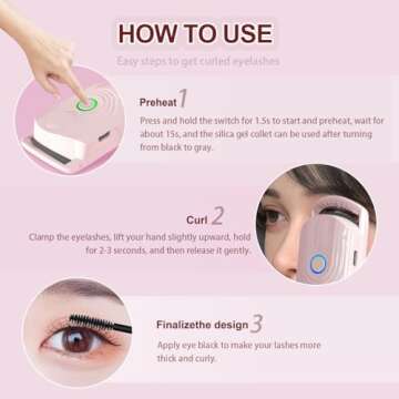 Heated Eyelash Curlers Electric Eyelash Curler USB Rechargeable Eyelash Curlers Natural Curling for Long Lasting Eye Lashe Women Makeup Tools Gift (Pink)