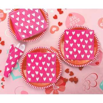 100 Pack Valentine's Day Napkins - Pink Heart Paper Napkins for Wedding, Anniversary, Birthday, 6.5 ...