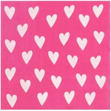 100 Pack Valentine's Day Napkins - Pink Heart Paper Napkins for Wedding, Anniversary, Birthday, 6.5 inch Dinner Cocktail Napkins for Party Supplies