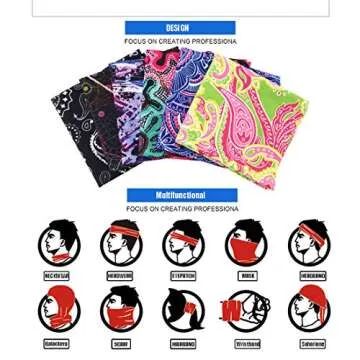 Toes Home 6PCS Outdoor Headband Elastic Seamless Bandana Neck Gaiter Scarf Sport Headwear Boho Series for Yoga Hiking