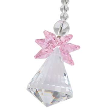 rockcloud Hanging Clear Crystal Point Prism Glass Jingle Bell Holiday Decorations Christmas Tree Ornaments Suncatcher Wedding Souvenir, Pink