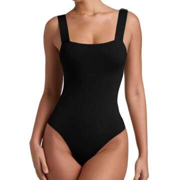 Stylish REORIA Women's Bodysuit - Elegant Square Neck Design