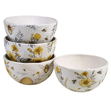 Certified International Bee Sweet 6" Ice Cream/Dessert Bowls - Set of 4 Unique Designs