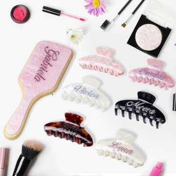 Hair Brushes for Women Personalized Turtle Color Marble Hair Brush Handmade Rhinestones Hairbrush Natural Wooden Bamboo Brush Scalp Massage - Suit for All Hair Types