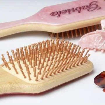 Hair Brushes for Women Personalized Turtle Color Marble Hair Brush Handmade Rhinestones Hairbrush Natural Wooden Bamboo Brush Scalp Massage - Suit for All Hair Types