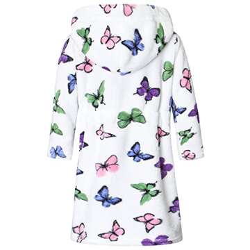 Toddler Little Big Girls Kids Soft Fleece Plush Flannel Cute Butterfly Pattern Hoodie Bathrobes Robe, Cream, US 2T, CN 100