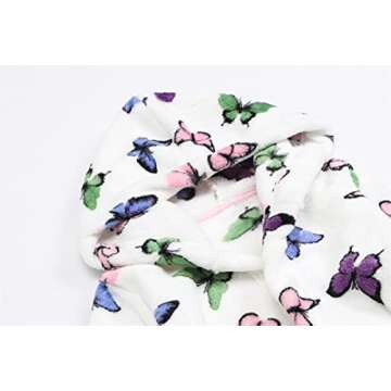 Toddler Little Big Girls Kids Soft Fleece Plush Flannel Cute Butterfly Pattern Hoodie Bathrobes Robe, Cream, US 2T, CN 100