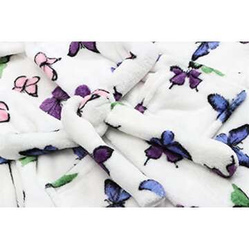 Toddler Little Big Girls Kids Soft Fleece Plush Flannel Cute Butterfly Pattern Hoodie Bathrobes Robe, Cream, US 2T, CN 100