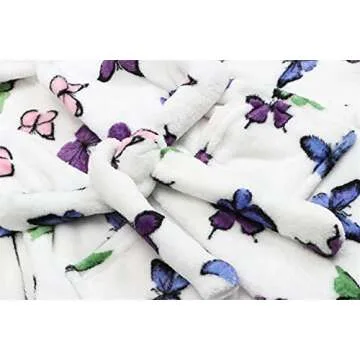 Toddler Little Big Girls Kids Soft Fleece Plush Flannel Cute Butterfly Pattern Hoodie Bathrobes Robe, Cream, US 2T, CN 100