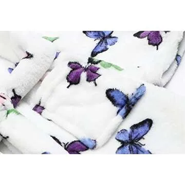 Toddler Little Big Girls Kids Soft Fleece Plush Flannel Cute Butterfly Pattern Hoodie Bathrobes Robe, Cream, US 2T, CN 100