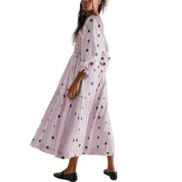 Argeousgor Women 2023 Bohemian Floral Dress Square Neck Tiered Flowy Long Dress Embroidered Swing Party Maxi Dress(Square Neck Purple,S)