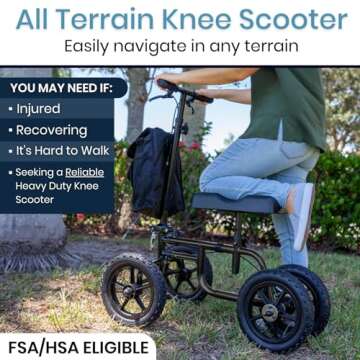 Vive Mobility All Terrain Knee Scooter Walker for Foot Injuries - Adult Broken Leg Crutch Cart Rolle...